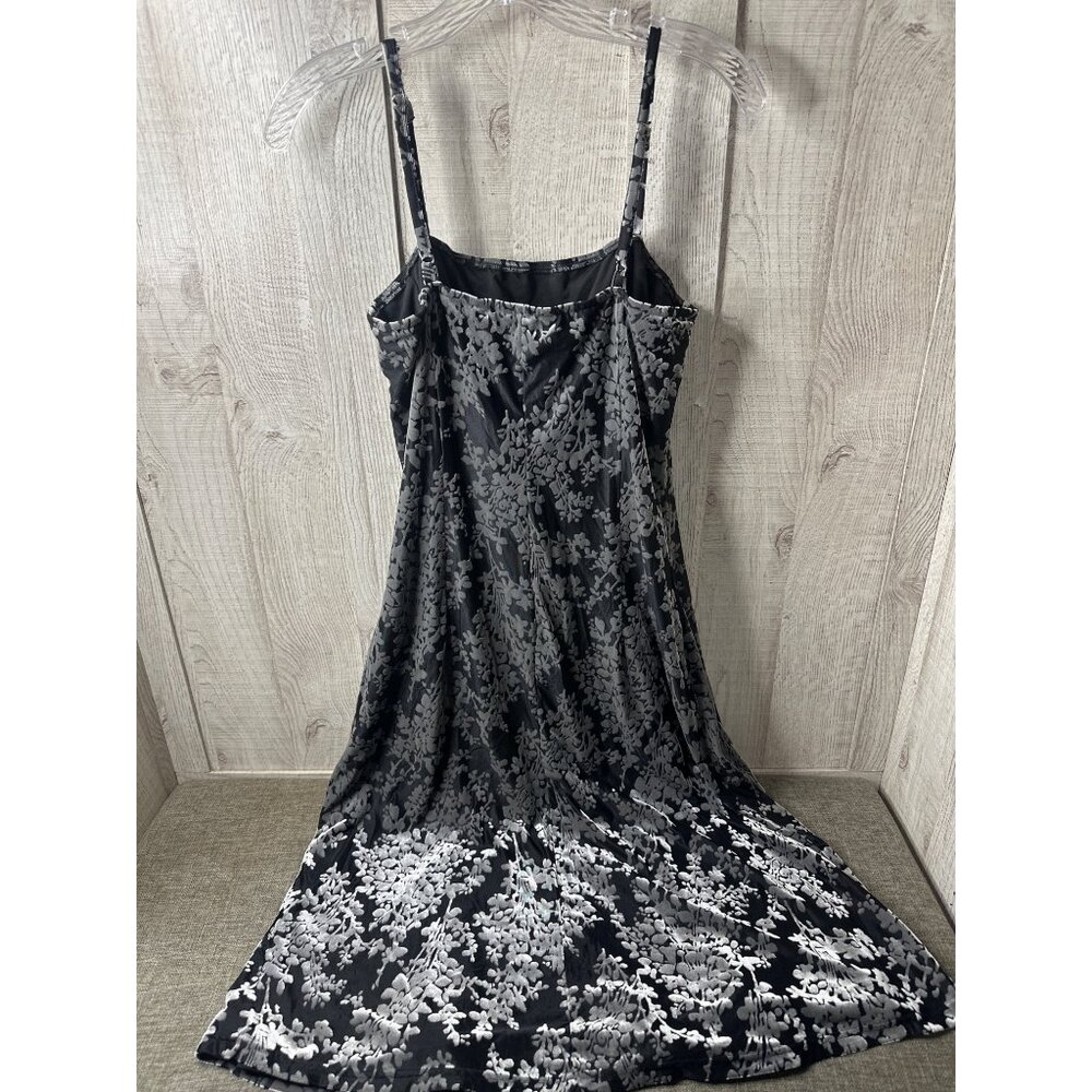 Black & Silver Floral Pattern Lined Velvet Dress Adj Straps Womens M Sleeveless - Picture 2 of 7